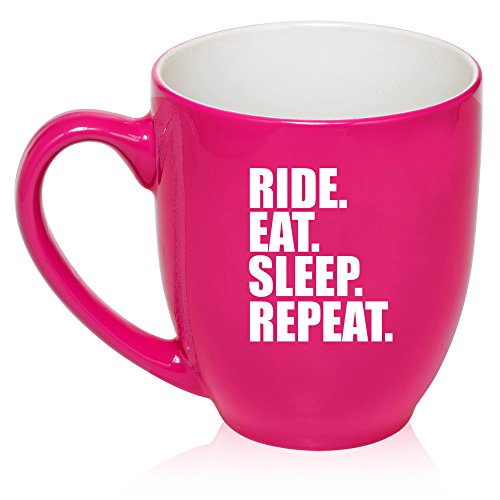 16 oz Large Bistro Mug Ceramic Coffee Tea Glass Cup Ride Eat Sleep Repeat Bike MX (Hot Pink)