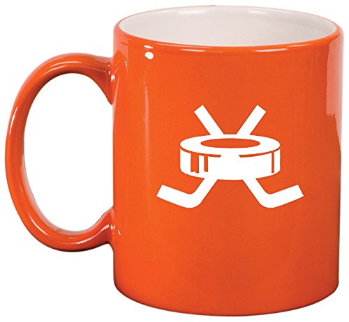 Ceramic Coffee Tea Mug Cup Hockey Puck with Sticks (Orange)