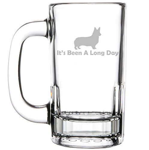 12oz Beer Mug Stein Glass Funny It's Been A Long Day Corgi