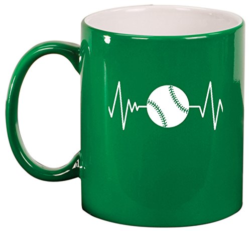 Ceramic Coffee Tea Mug Cup Heart Beats Softball Baseball (Green)