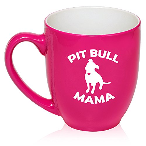 16 oz Large Bistro Mug Ceramic Coffee Tea Glass Cup Pit Bull Mama (Hot Pink)