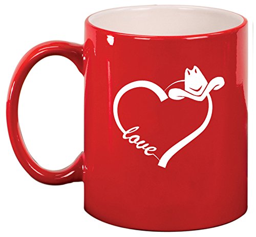 Ceramic Coffee Tea Mug Cup Love Heart Country Cowgirl (Red)