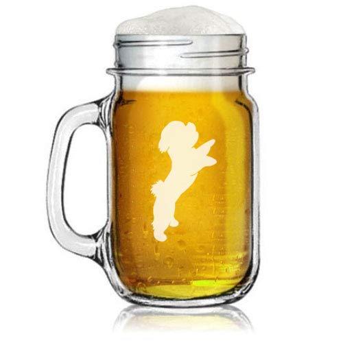 16oz Mason Jar Glass Mug w/Handle Bichon Frise