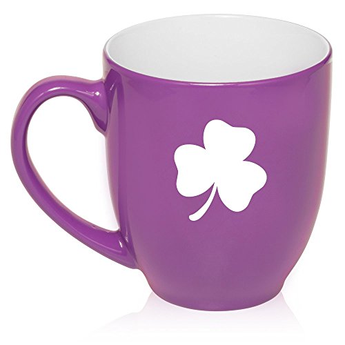 16 oz Large Bistro Mug Ceramic Coffee Tea Glass Cup 3 Leaf Clover Shamrock (Purple)