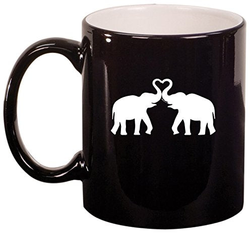 Ceramic Coffee Tea Mug Cup Elephants Making Heart (Black)