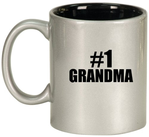 #1 Grandma Ceramic Coffee Tea Mug Cup Silver Black Gift for Grandma