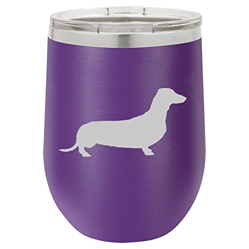 12 oz Double Wall Vacuum Insulated Stainless Steel Stemless Wine Tumbler Glass Coffee Travel Mug With Lid Dachshund (Purple)