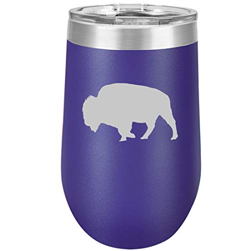 16 oz Double Wall Vacuum Insulated Stainless Steel Stemless Wine Tumbler Glass Coffee Travel Mug With Lid Buffalo (Purple)
