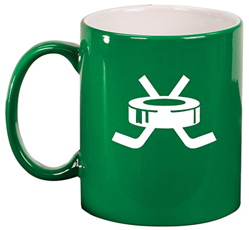 Ceramic Coffee Tea Mug Cup Hockey Puck with Sticks (Green)