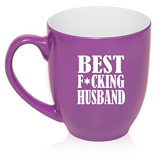 16 oz Large Bistro Mug Ceramic Coffee Tea Glass Cup Best F Ing Husband (Purple)