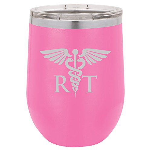 12 oz Double Wall Vacuum Insulated Stainless Steel Stemless Wine Tumbler Glass Coffee Travel Mug With Lid RT Respiratory Therapist (Hot-Pink)