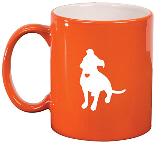 Ceramic Coffee Tea Mug Cup Cute Pit Bull With Heart (Orange)
