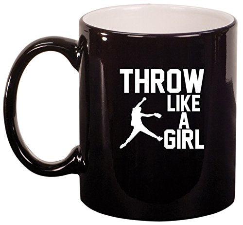 Ceramic Coffee Tea Mug Throw Like A Girl Softball (Black)