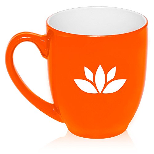 16 oz Large Bistro Mug Ceramic Coffee Tea Glass Cup Yoga Lotus Icon (Orange)