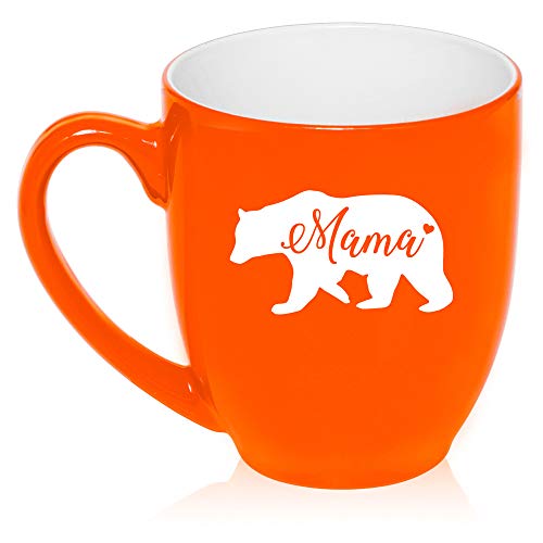 16 oz Large Bistro Mug Ceramic Coffee Tea Glass Cup Mama Bear Mom Mother (Orange)