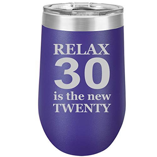 16 oz Double Wall Vacuum Insulated Stainless Steel Stemless Wine Tumbler Glass Coffee Travel Mug With Lid Relax 30 (Purple)