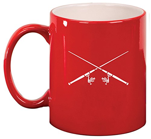 Ceramic Coffee Tea Mug Cup Crossed Fishing Poles (Red)