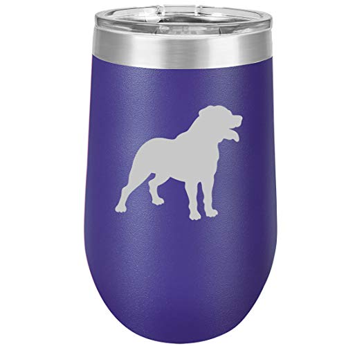 16 oz Double Wall Vacuum Insulated Stainless Steel Stemless Wine Tumbler Glass Coffee Travel Mug With Lid Rottweiler (Purple)