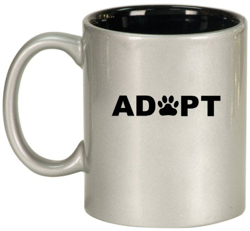 Adopt Paw Print Ceramic Coffee Tea Mug Cup Silver Black
