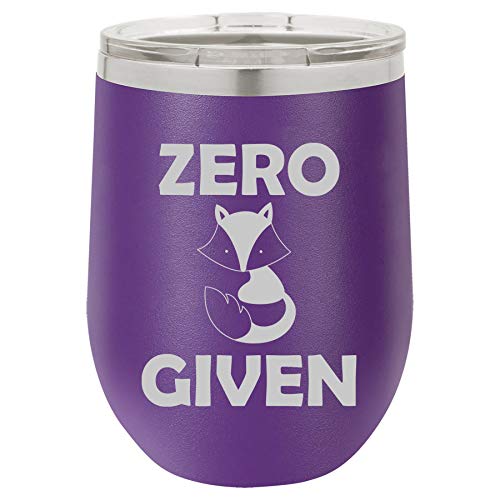 12 oz Double Wall Vacuum Insulated Stainless Steel Stemless Wine Tumbler Glass Coffee Travel Mug With Lid Zero Fox Given Funny (Purple)