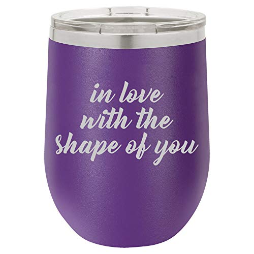 12 oz Double Wall Vacuum Insulated Stainless Steel Stemless Wine Tumbler Glass Coffee Travel Mug With Lid In Love With The Shape Of You (Purple)