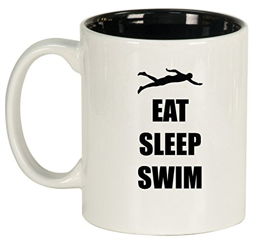 Ceramic Coffee Tea Mug Cup Eat Sleep Swim Swimmer (White)