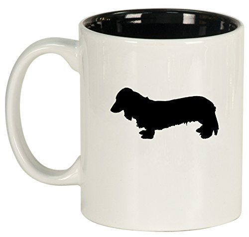 Ceramic Coffee Tea Mug Cup Long Haired Dachshund (White)