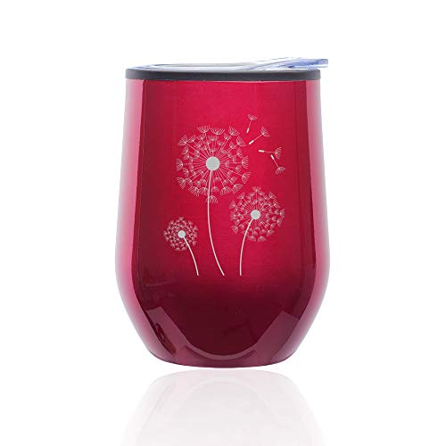 Stemless Wine Tumbler Coffee Travel Mug Glass With Lid Dandelions (Fuchsia)