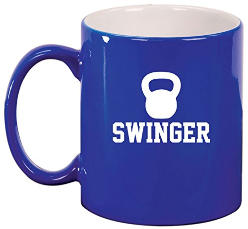 Ceramic Coffee Tea Mug Cup Swinger Kettlebell Funny Workout Fitness (Blue)