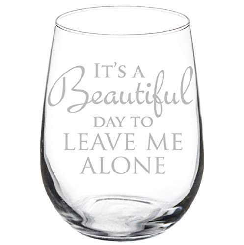 Wine Glass Goblet Funny It's A Beautiful Day To Leave Me Alone (17 oz Stemless)