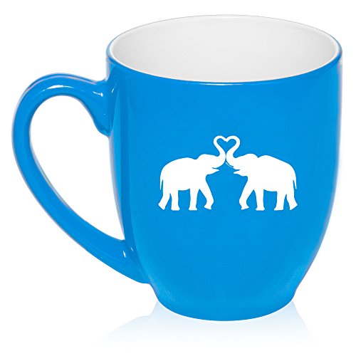 16 oz Large Bistro Mug Ceramic Coffee Tea Glass Cup Elephants Making Heart (Light Blue)