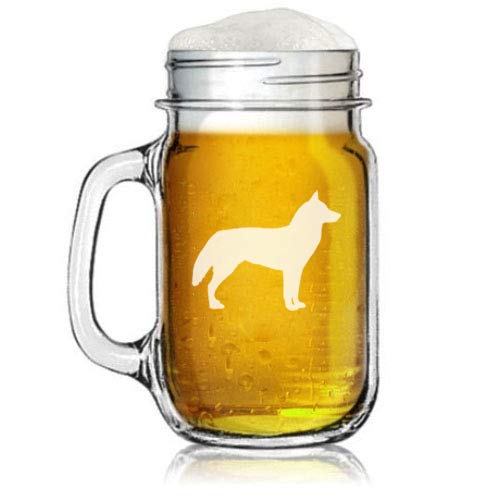 16oz Mason Jar Glass Mug w/Handle Siberian Husky