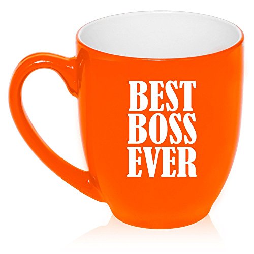16 oz Large Bistro Mug Ceramic Coffee Tea Glass Cup Best Boss Ever (Orange)