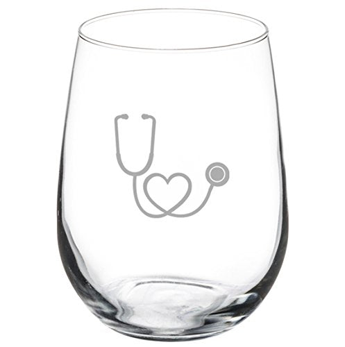 17 oz Stemless Wine Glass Nurse Doctor Heart Stethoscope,MIP