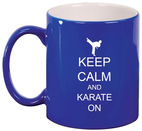 Blue Ceramic Coffee Tea Mug Keep Calm and Karate On