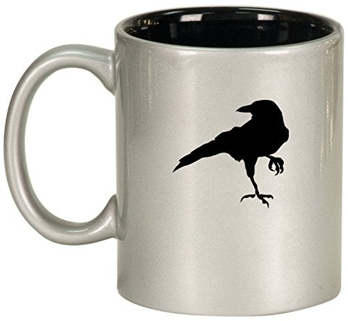 Ceramic Coffee Tea Mug Cup Crow Raven Blackbird (Silver)