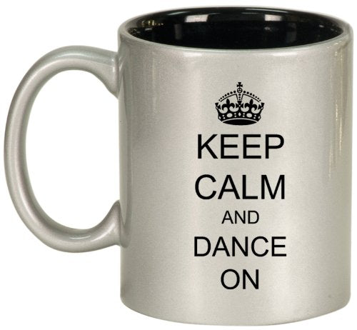 Keep Calm and Dance On Crown Ceramic Coffee Tea Mug Cup Silver Black