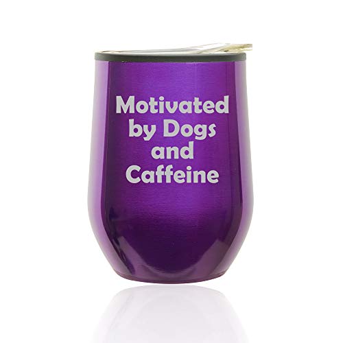 Stemless Wine Tumbler Coffee Travel Mug Glass With Lid Motivated By Dogs And Caffeine (Royal Purple)