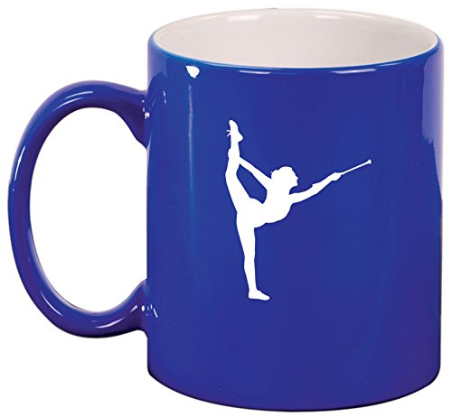 Ceramic Coffee Tea Mug Cup Female Gymnast Twirling Baton Gymnastics (Blue)