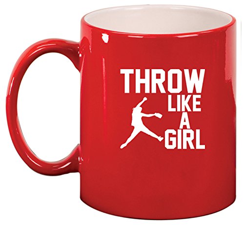 Ceramic Coffee Tea Mug Throw Like A Girl Softball (Red)
