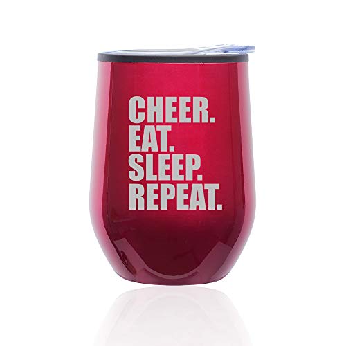 Stemless Wine Tumbler Coffee Travel Mug Glass With Lid Cheer Eat Sleep Repeat Cheerleader (Fuchsia)