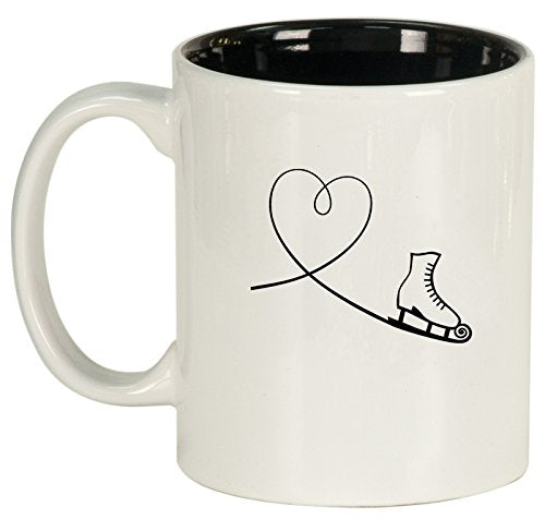 Ceramic Coffee Tea Mug Cup Heart Love Ice Skating (White)