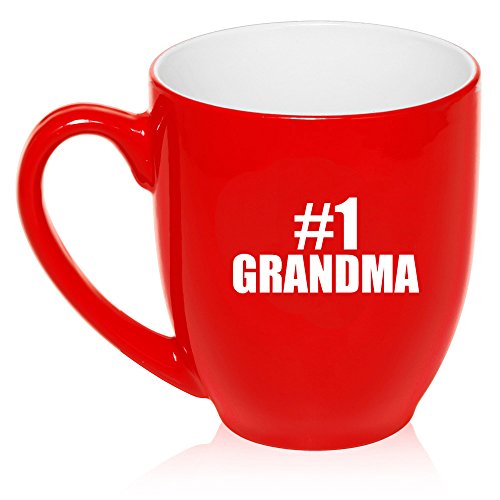 16 oz Large Bistro Mug Ceramic Coffee Tea Glass Cup #1 Grandma (Red)