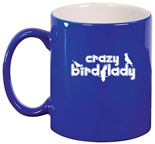 Ceramic Coffee Tea Mug Cup Crazy Bird Lady (Blue)