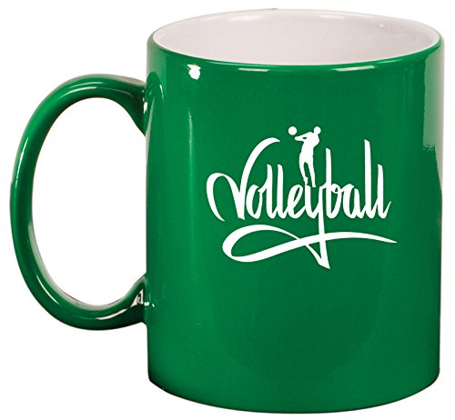 Ceramic Coffee Tea Mug Cup Volleyball Calligraphy (Green)