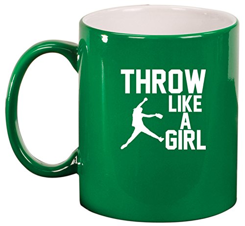 Ceramic Coffee Tea Mug Throw Like A Girl Softball (Green)