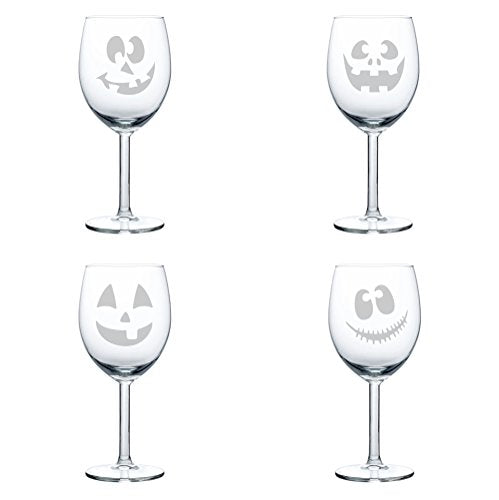 Set of 4 Wine Glass Goblet Jack O' Lanterns Halloween Collection (10 oz)
