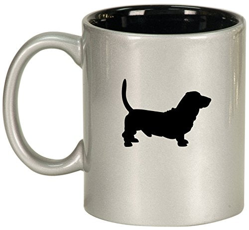 Ceramic Coffee Tea Mug Cup Basset Hound (Silver)