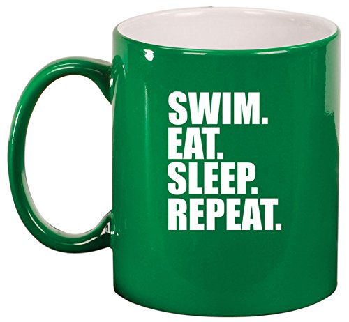 Ceramic Coffee Tea Mug Cup Swim Eat Sleep Repeat (Green)