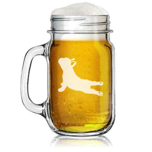 16oz Mason Jar Glass Mug w/Handle French Bulldog Yoga